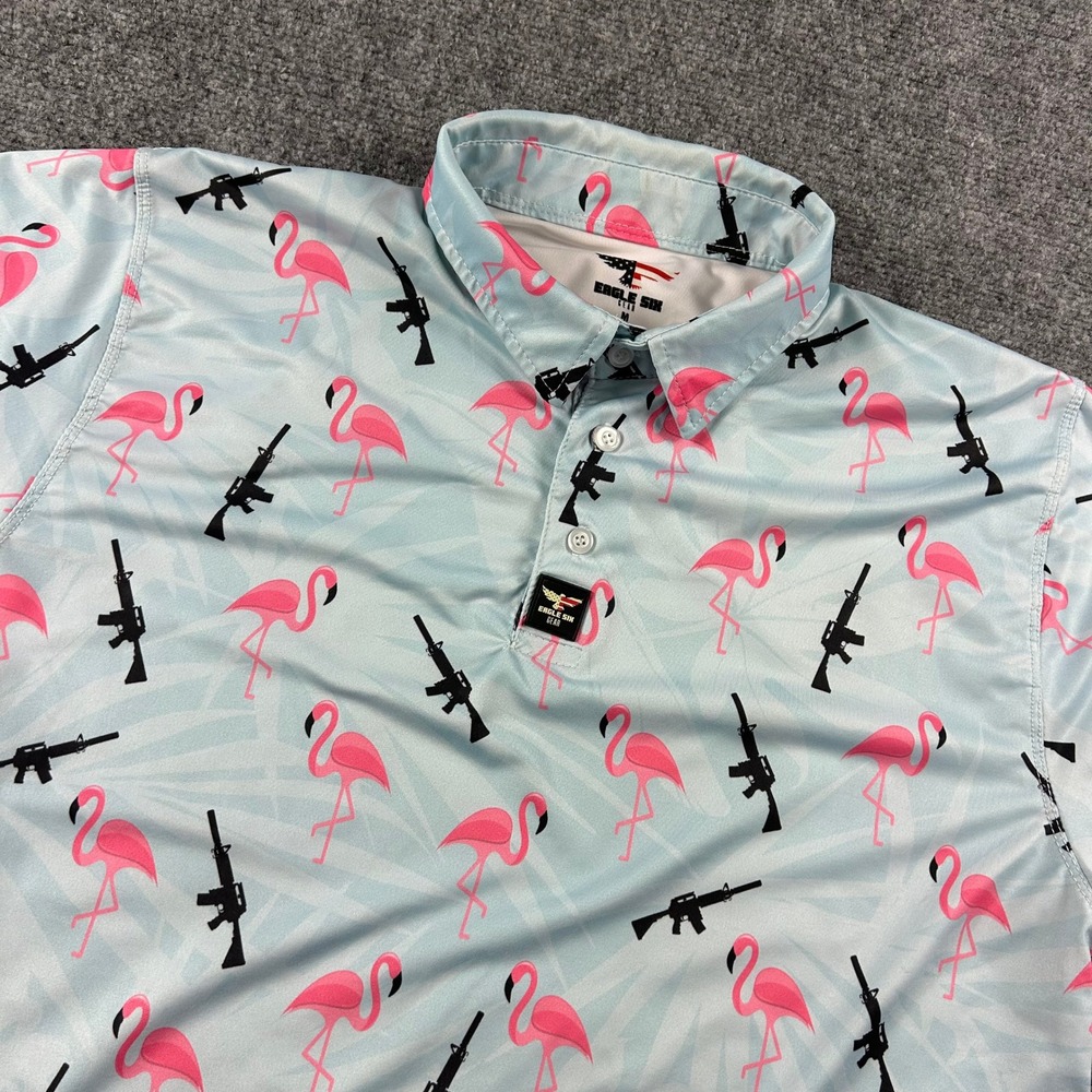 Eagle Six Gear Polo Mens M Blue Flamingo Rifle Tactical Short Sleeve Golf Shirt